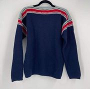 Vintage 60s Obermeyer Women's Wool Long Sleeve Pullover Sweater Navy Red Medium