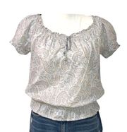 St. John’s Bay cotton tan and white paisley print smocked top size petite medium