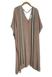 Umgee Light Tan Brown Embroidered Duster Cardigan S/M