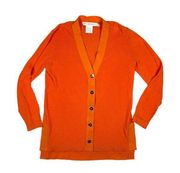 Gretchen Scott Size L Grosgrain Heaven Cardigan 100% Cotton Rib Knit Orange