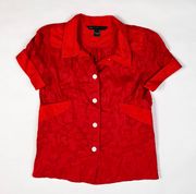 MARC By Marc Jacobs Cotton Sheer Burn Out Red Floral Collar Short Sleeve Blouse