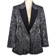 Neval Jacuqard Suiting Blazer with Contrast Lapels Black Size 4