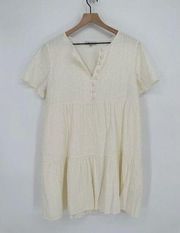 Madewell Embroidered Eyelet Tiered Mini Dress Button Front Cream Women's L