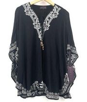 HALE BOB Embroidered Tunic Top Black & White Dolman Beach Size Extra Small NWT