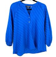 Karl Lagerfeld Paris Sunglasses Jacquard Split Neck Shirt Sz Medium Royal Blue