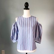 STORETS | Striped Cold Shoulder Balloon Sleeve Top