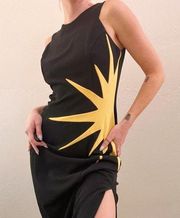 Vintage 1970's Joseph Ribkoff Black Star Sleeveless Side Slit Maxi Gown