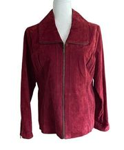 Dennis Basso Washable Suede Perforated Detail Jacket Burgundy Sz Small EUC