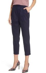 Navy Blue Linen High Rise Relaxed Fit Cropped Pants