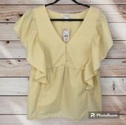 Motherhood Yellow Flutter Sleeve Ruffle Comfy Casual Maternity Top Size L New