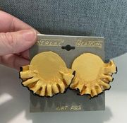 Vintage ruffled large yellow earrings