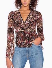 BCBG Black Floral Print Long Bell Sleeve Blouse Size: Medium