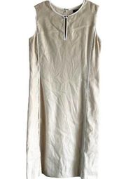 Brooks Brothers Linen Sheath Dress Keyhole Neck Lined Viscose Cream 4