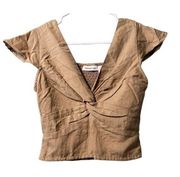 Midnight Sky Boho Crop Top Size Small Brown Linen Blend Peasant Party Beach
