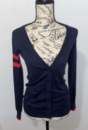 Navy Blue Striped Cardigan Sweater