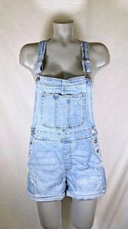 Vintage No Boundaries Distressed Denim Bib Overall Shorts Shortalls~M~