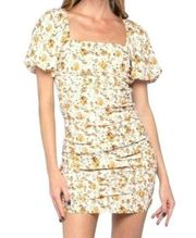 Skylar + Madison Floral Puff Sleeve Strappy Back Mini Dress Ivory Size Large NWT