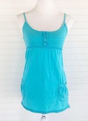 Energie Turquoise Blue Henley Button Tank Top Size Small