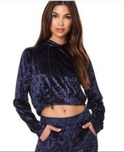 NWT Navy Blue  Crushed Velvet Cropped Hoodie