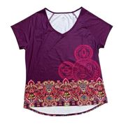 NWT Disney Parks Women’s Mickey Mosaic V-Neck Athletic Tee | Purple Plum | XXL