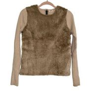 L’AGENCE Real Rabbit Fur Mix Media Ribbed Sweater Top M/L