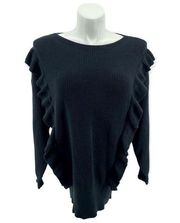Express Women’s Black Ruffle Trim Pullover Long Sleeve Knit Sweater Large
