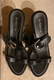 wedge slip on sandal-Black leather size 7