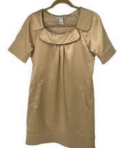 Vertigo Paris Gold Collared Knee Length Short Sleeve Dress