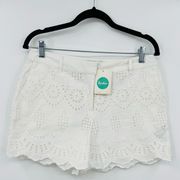 🆕 NWT Boden Eyelet Shorts White Scalloped Edge Beach Coastal Pockets White 6