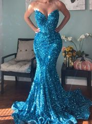 Blue Prom Dress Iridescent Bright Turquoise Mermaid Sparkly Portia &