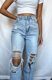 Distressed Light Wash Denim Jeans