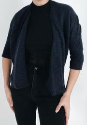 Navy Wool Blend Quarter Sleeve Waterfall Cardigan