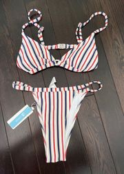 Cupshe Red, White, And Blue High Leg Bikini Set