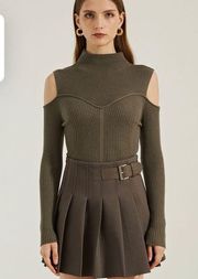 Chicwish pleated belted mini skirt - skort khaki medium