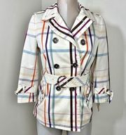 Coach Tattersall Short Trench Coat Multicolor Size 2 (Small) Mid Length Jacket