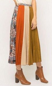 MYSTREE earth tone pleated midi skirt NEW Size small