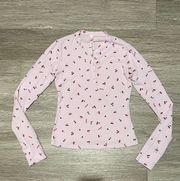 Soft Lounge Button Up Henely In Cherry Blossom Print