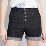 Modcloth Black Karaoke Seamstress Button Fly Denim Shorts 6