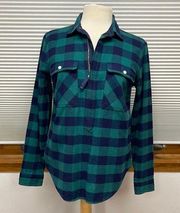 J. Crew Factory Blue and Green Buffalo check Flannel Shirt-Jacket Size XS