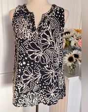 David Brooks Linen Blend Navy Flowered Sleeveless Top