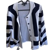 Pre Owned ANN TAYLOR Black And White Striped Cardigan With Full Buttons