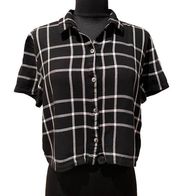 Lottie Moss women’s plaid button down cropped shirt size M