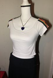 Chix White Rainbow Sleeve Crop Top