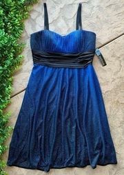 R&M Richards Metallic Shimmer Ombre Ruched Formal Dress Blue Black Size 6