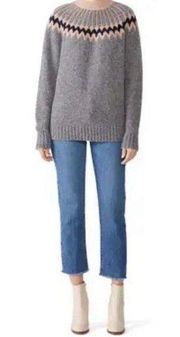 Grey Jason Wu Gray and Pink Handknit Yoke Merino Blend Sweater size Large