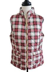 St Johns Bay Womens Plaid Vest Ivory Red Gold Puffer Quilted Size Medium