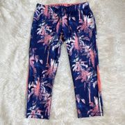 Roxy Palm Tree Pink Blue Leggings with Mesh