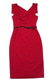 NWT Black Halo Jackie in Red Stretch Gabardine Belted Sheath Dress 6 $375