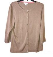 Coldwater Creek Silk Blend Button Front Cardigan Brown Size Large 14