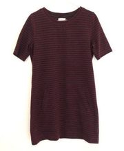 LOU GREY Ottoman Stripe Dress Burgundy Maroon Red Black Textured Shift Medium M